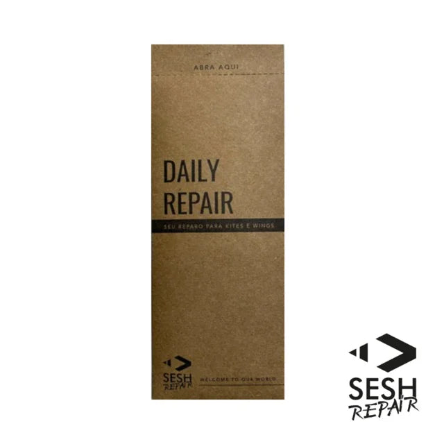 Embalagem kit de reparo para kitesurf e wing Sesh Repair, distribuído pela Orca Sports.