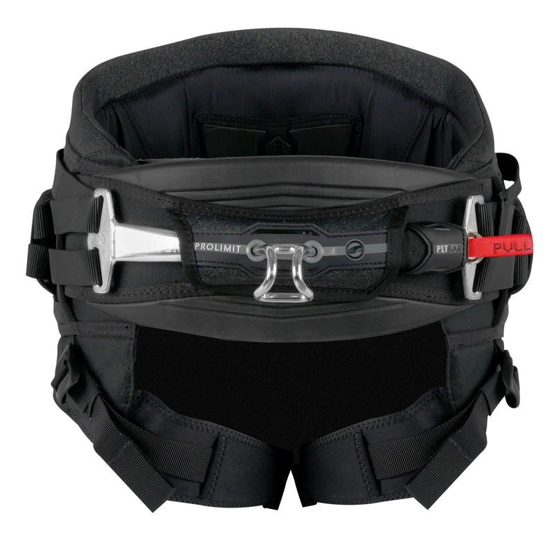 Cinturão de kitesurf Prolimit preto com barra, detalhes em vermelho, vendido na Orca Sports