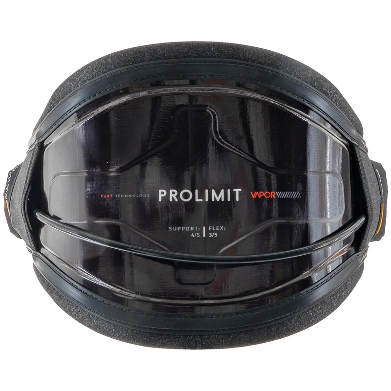 Cinturão de kitesurf Prolimit Vapor preto, apoio rígido, acessório Orca Sports.