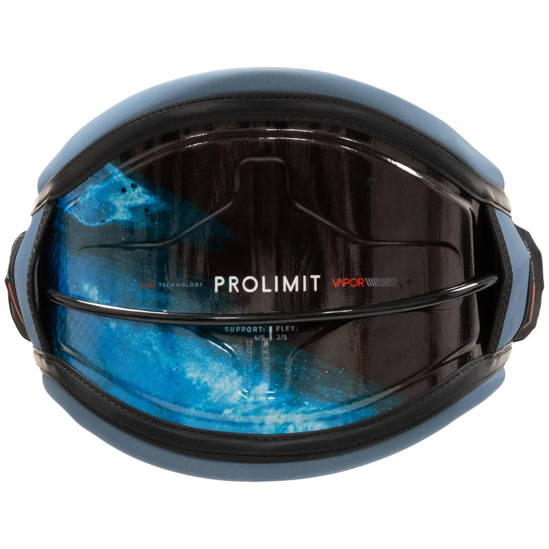 Cinturão Prolimit Vapor azul para kitesurf e windsurf, detalhado, visto de cima, Orca Sports