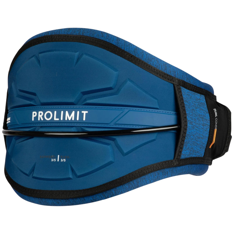 Cinturão de kitesurf Prolimit azul para velejo, acessório Orca Sports, detalhe anatômico