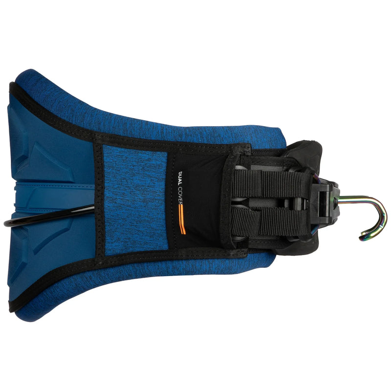 Cinturão de kitesurf azul Orca Sports com gancho metálico, visto de cima