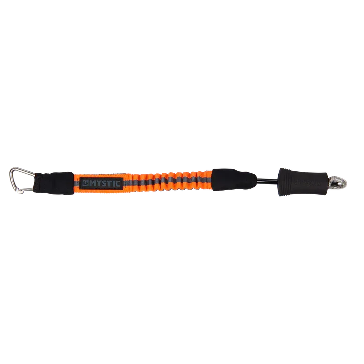 Leash de segurança Mystic laranja para kitesurf, acessório Orca Sports, vista lateral.