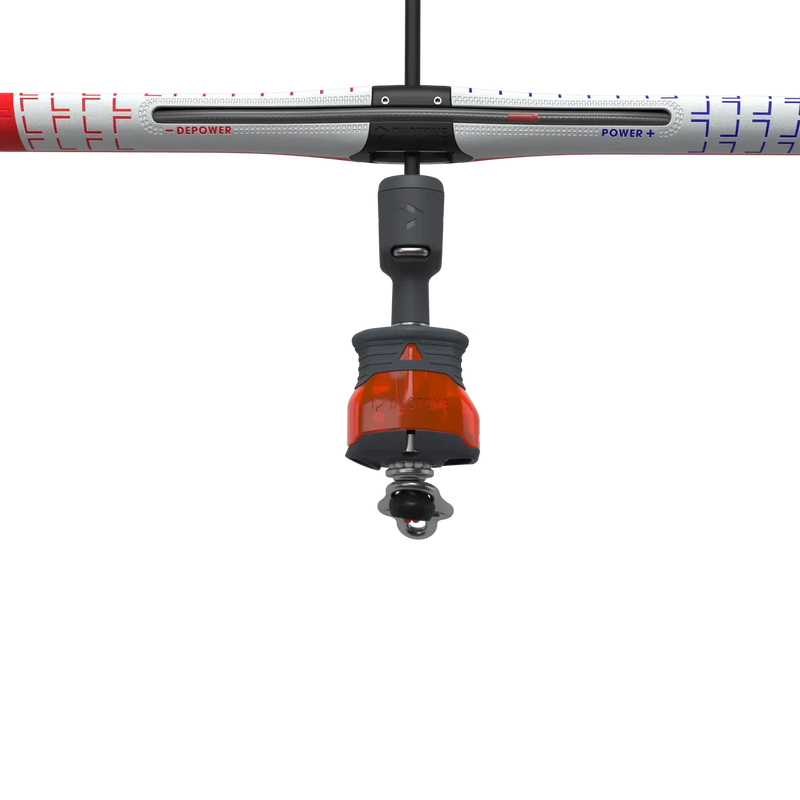 Barra de controle de kitesurf Orca Sports, detalhe do sistema de segurança em destaque