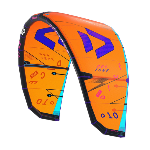 Pipa de kitesurf Duotone Dice laranja e azul, equipamento esportivo na Orca Sports.