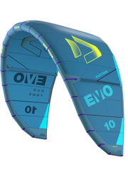 Pipa de kitesurf Duotone EVO azul com detalhes em amarelo, produto Orca Sports.