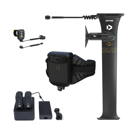 Kit Foil Assist Duotone DLAB com bateria, controle, carregador e acessórios para kitesurf Orca Sports.