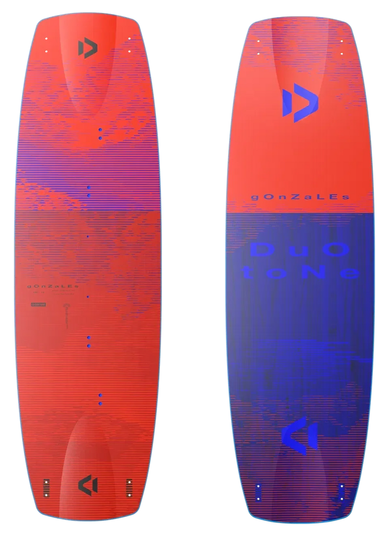 Prancha de kitesurf Duotone Gonzales 2025 vermelha e azul, vendida pela Orca Sports.