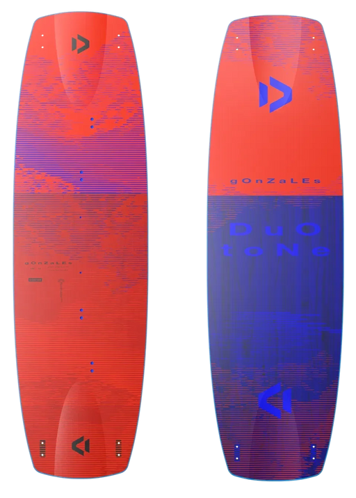 Prancha de kitesurf Duotone Gonzales 2025 vermelha e azul, vendida pela Orca Sports.