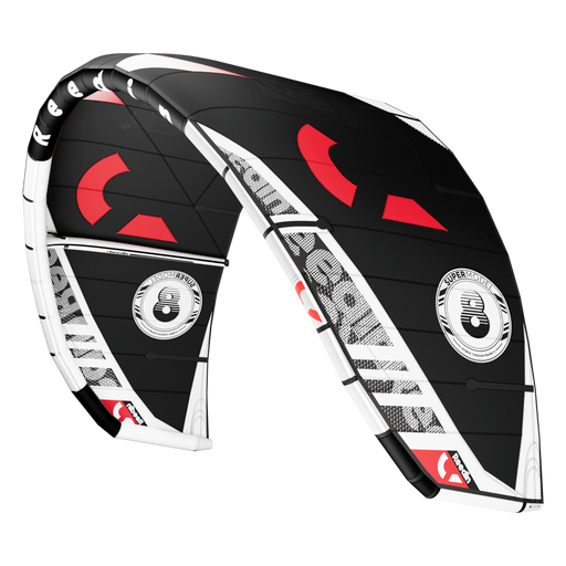 Pipa de kitesurf Reedin SuperModel HTF preta, branca e vermelha, vendida pela Orca Sports.