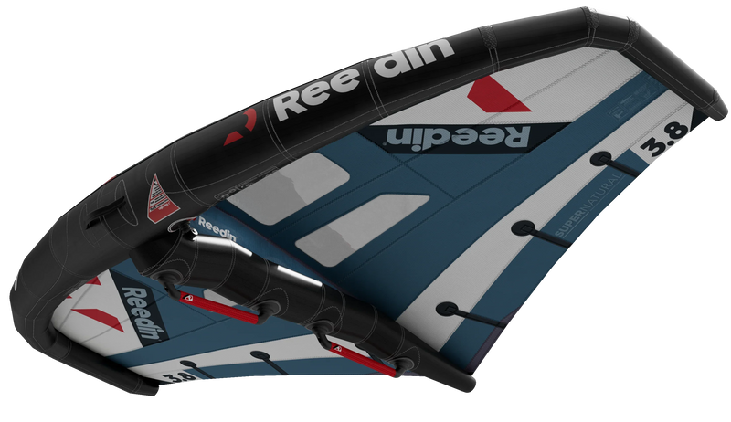 Asa Reedin SuperNatural 3.8 para wing foil, destaque para detalhes e alças, Orca Sports