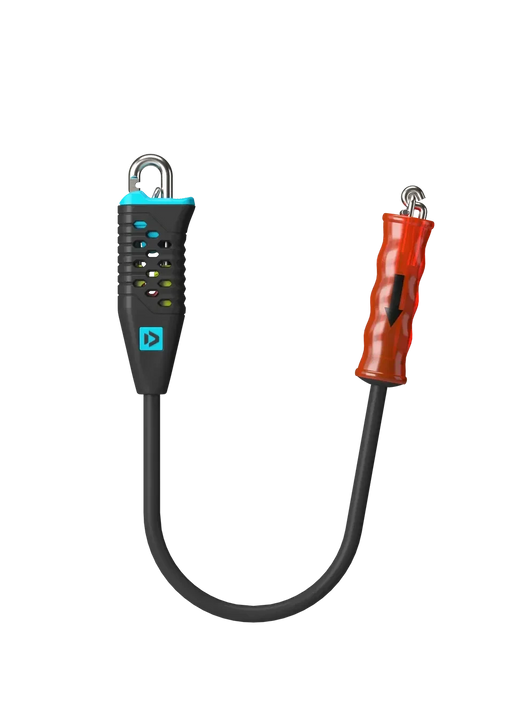 Leash para kitesurf Duotone com detalhes em preto, azul e laranja, vendido na Orca Sports.