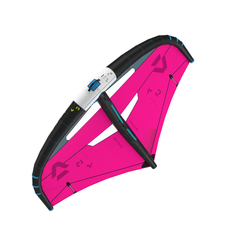 Asa wing para esportes aquáticos Orca Sports, cor rosa com detalhes pretos, vista em fundo preto.
