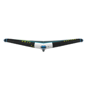 Asa wing Duotone preta com detalhes azuis para kitesurf, destaque para design e geometria.