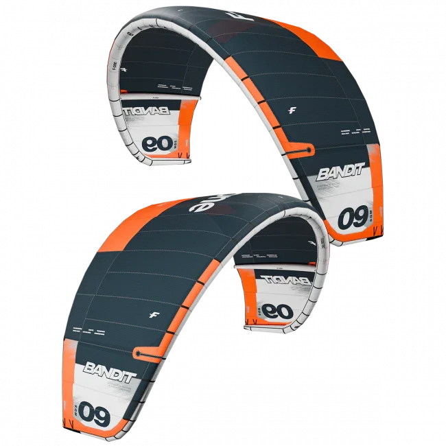 Pipa de kitesurf Bandit 09 laranja e preta, produto Orca Sports, para velejo e performance