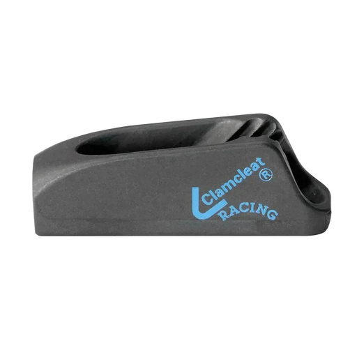 Clamcleat preto para kitesurf e velejo, acessório Orca Sports, com logotipo azul.