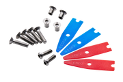 Kit de parafusos e calços de ajuste para equipamento de kitesurf Orca Sports, em fundo preto.
