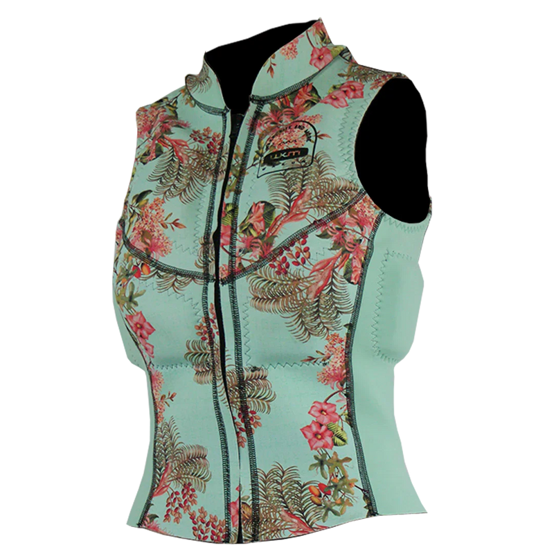 Colete neoprene feminino floral verde para kitesurf e esportes aquáticos Orca Sports