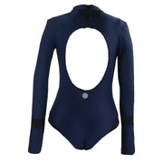Maiô azul liso manga longa costas abertas Orca Sports, ideal para esportes aquáticos.