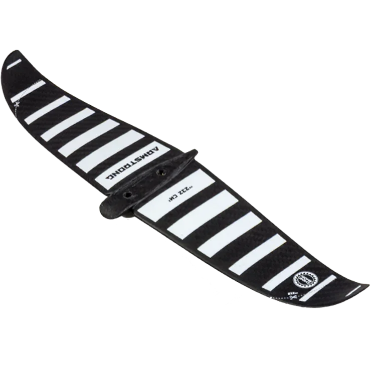 Asa traseira Armstrong 222 cm para foil kitesurf, preta com listras brancas, peça esportiva.
