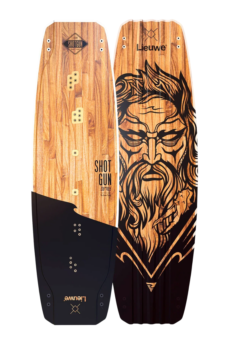 Prancha de kitesurf twintip Lieuwe Shotgun madeira, arte detalhada, Orca Sports